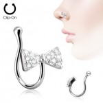 CZ Ribbon Bow Tie Fake Clip On Nose Ring